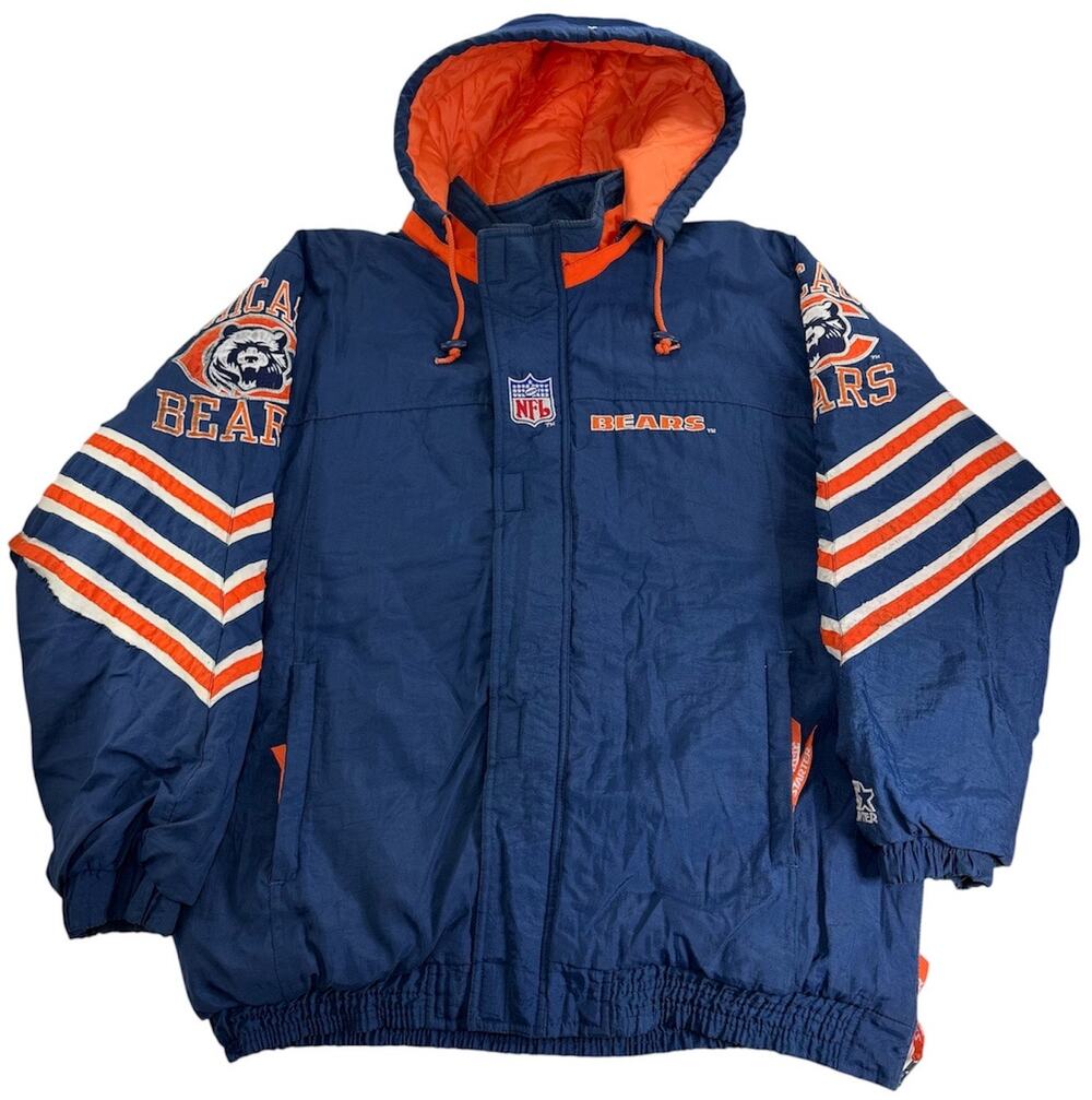 Vintage 90s Chicago Bears Starter Pro Line Hooded Men's XL Blue Football Jacket